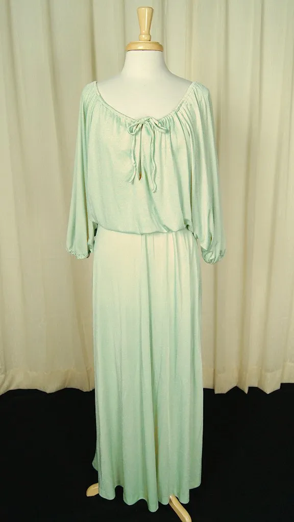 1970s Mint Maxi Gown Dress