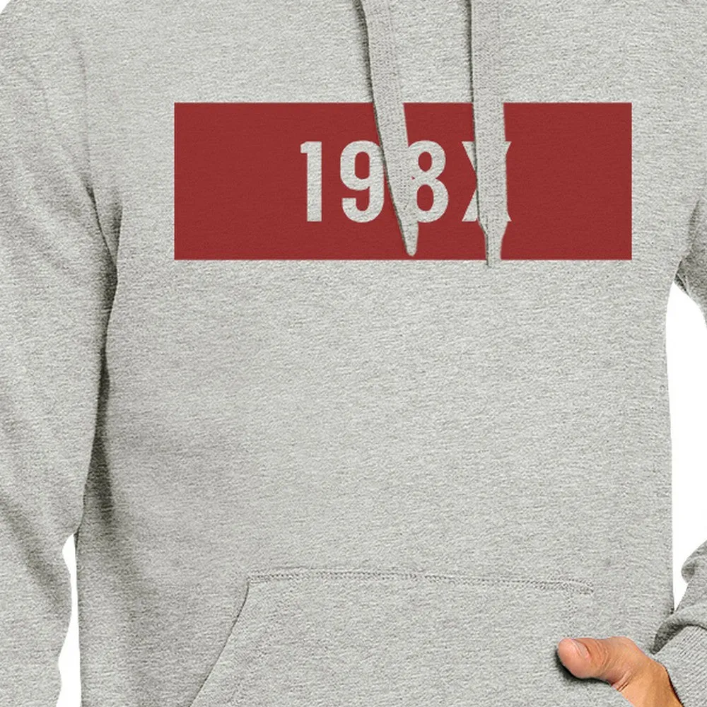 198X Unisex Grey Cute Hoodie Pullover Fleece Simple Design For 80s