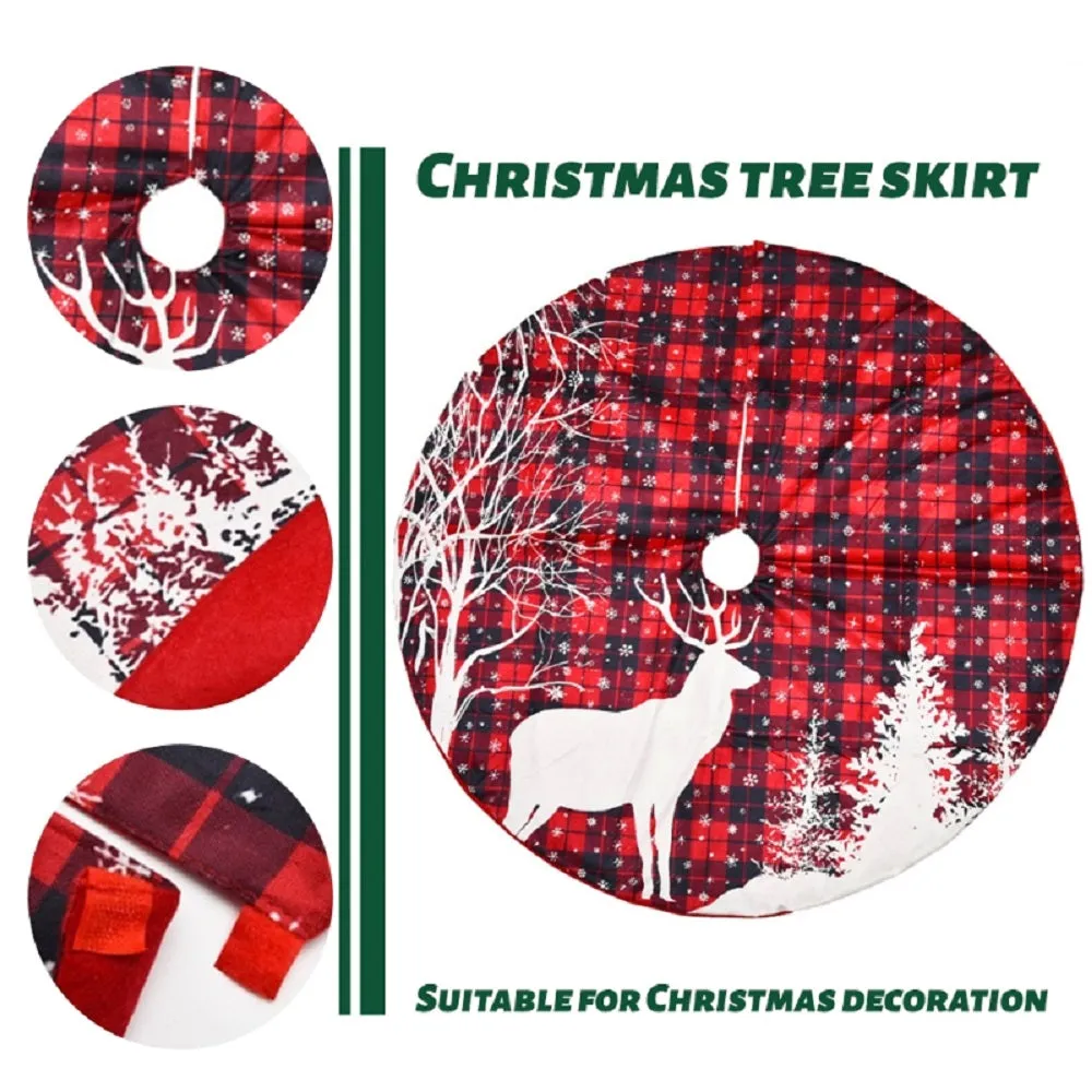 48 Inch Buffalo Plaid Christmas Tree Skirt Xmas Checked Tree Skirts Mat