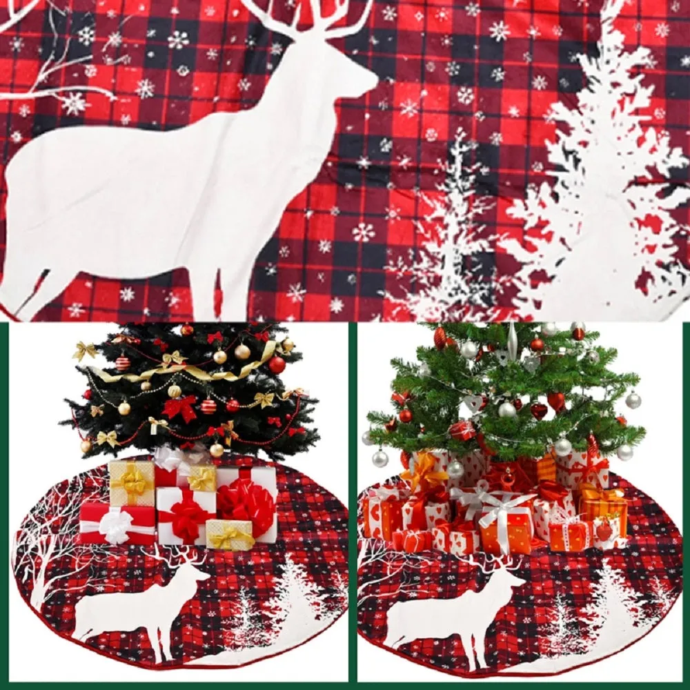 48 Inch Buffalo Plaid Christmas Tree Skirt Xmas Checked Tree Skirts Mat