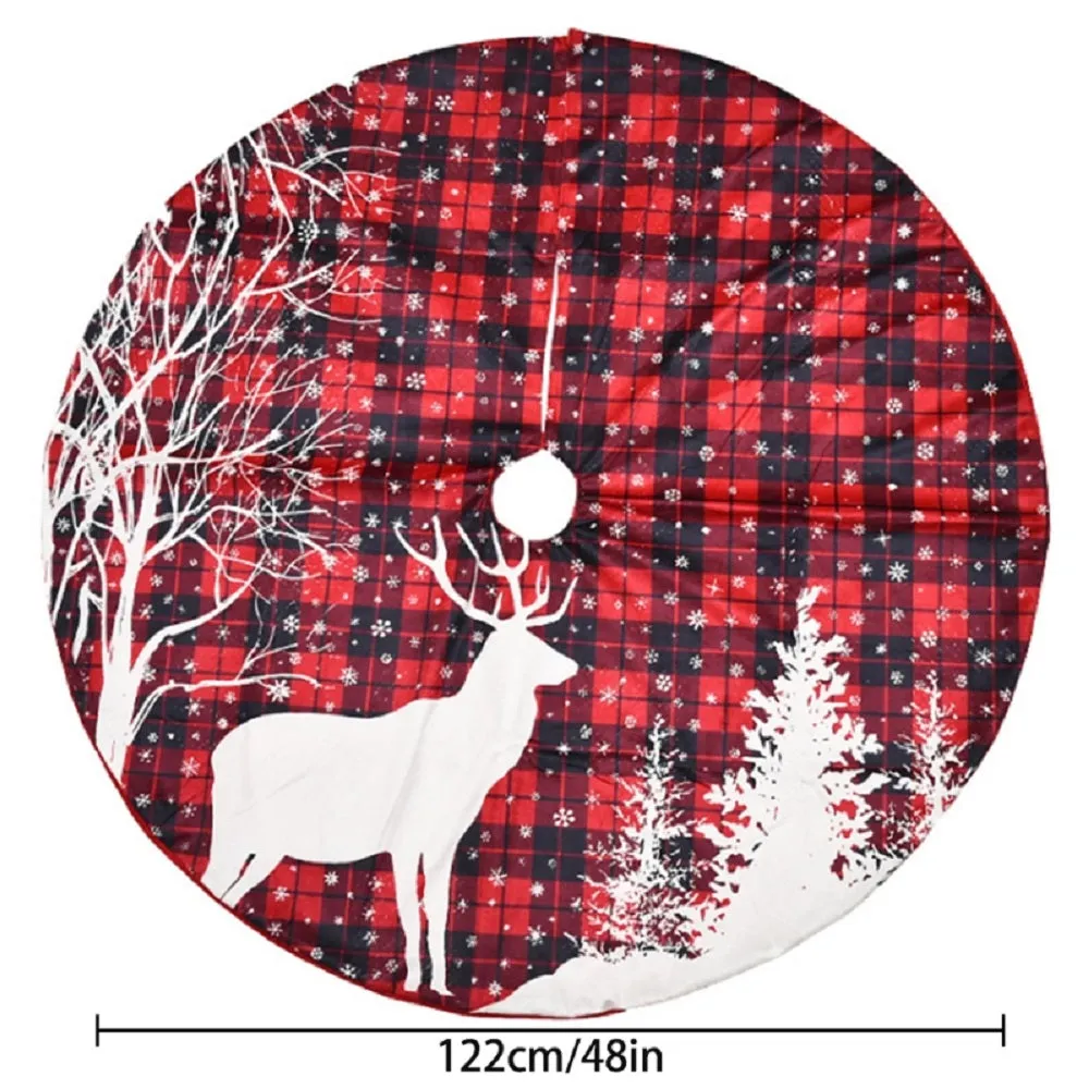 48 Inch Buffalo Plaid Christmas Tree Skirt Xmas Checked Tree Skirts Mat