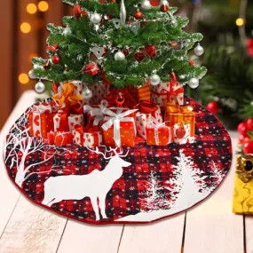 48 Inch Buffalo Plaid Christmas Tree Skirt Xmas Checked Tree Skirts Mat