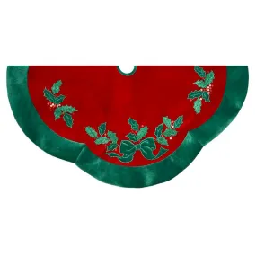 48" Red With Green Leaves Applique Velvet Tree Skirt