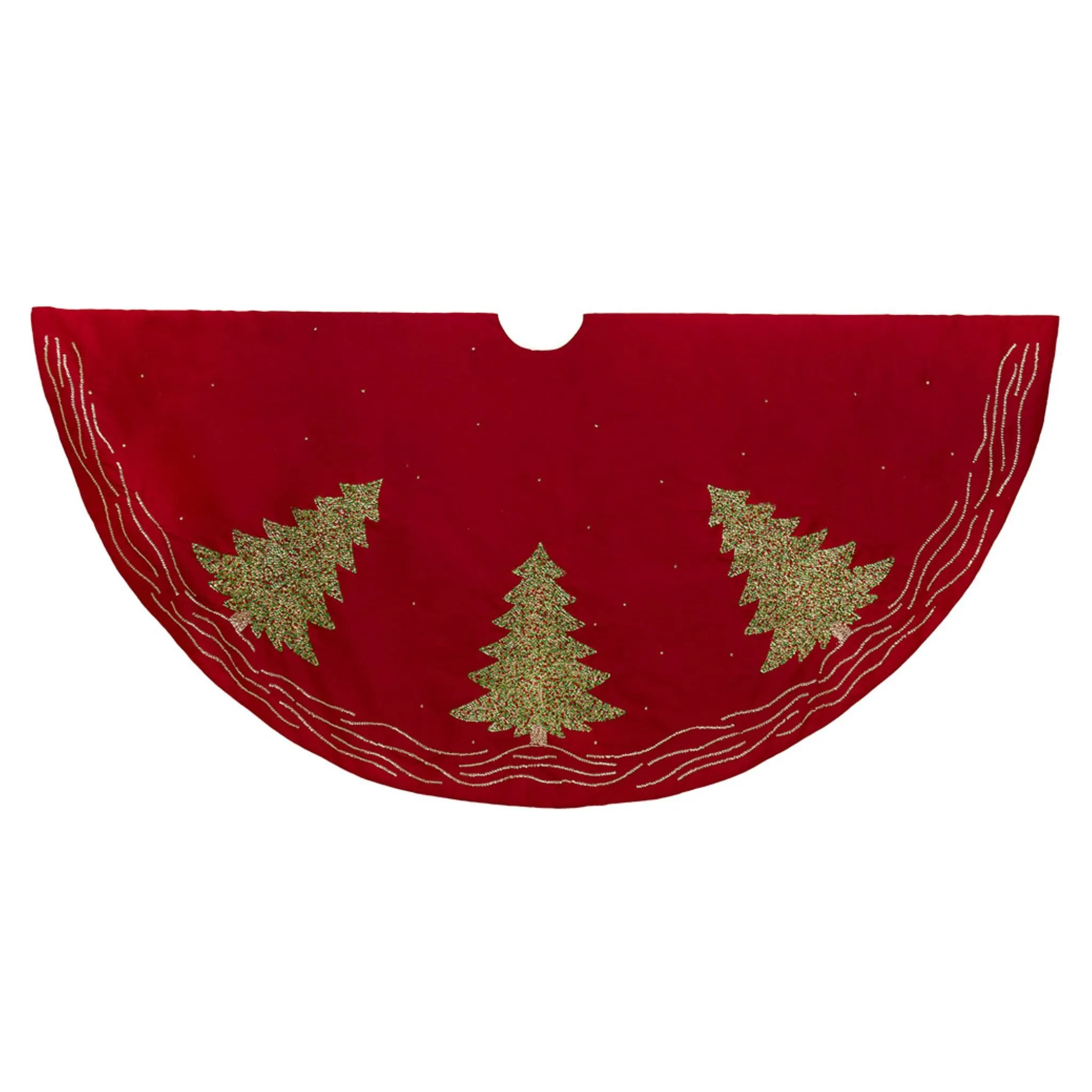 60" Red Dupion Embroidered Tree Skirt