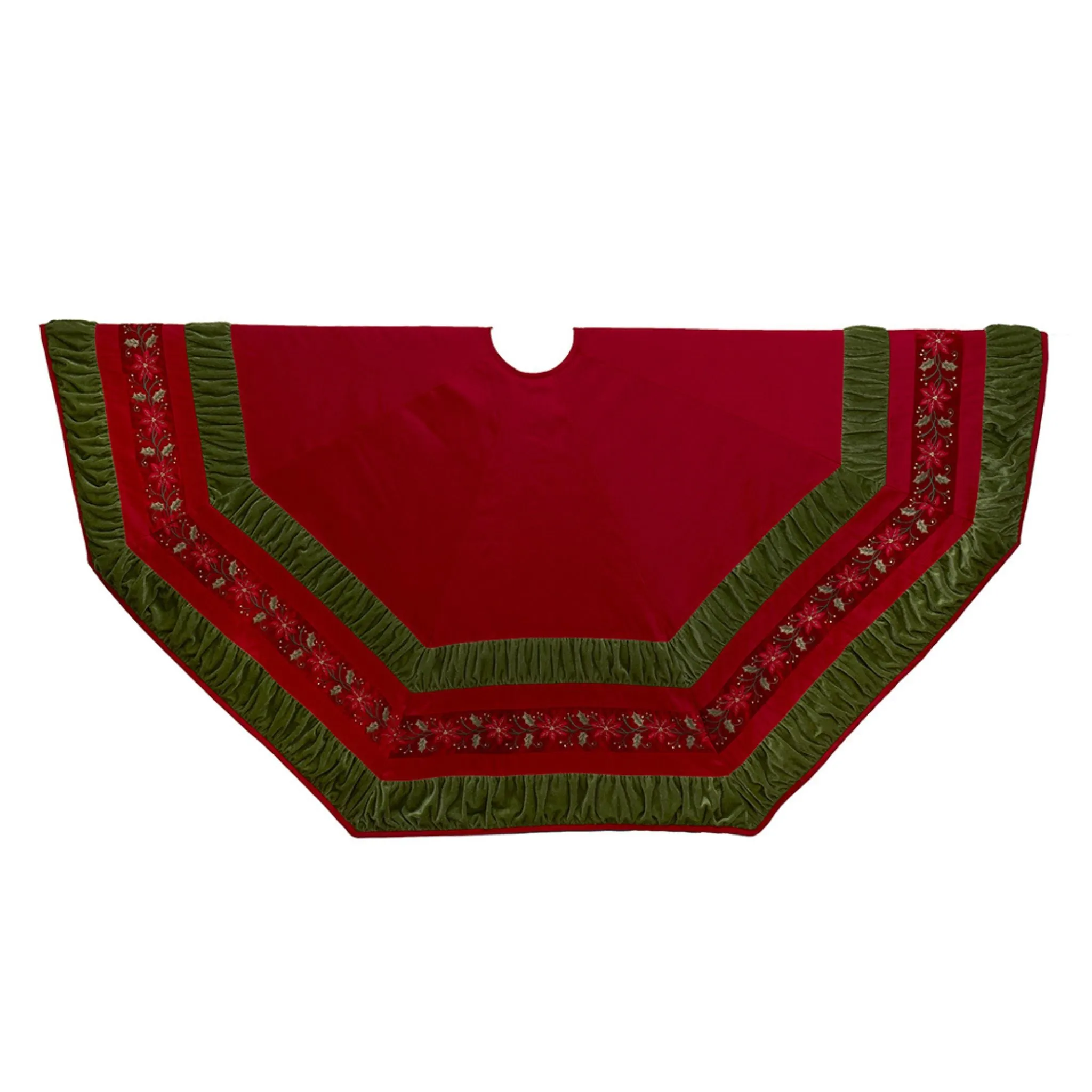 72" Red & Green Gathered Border Tree Skirt