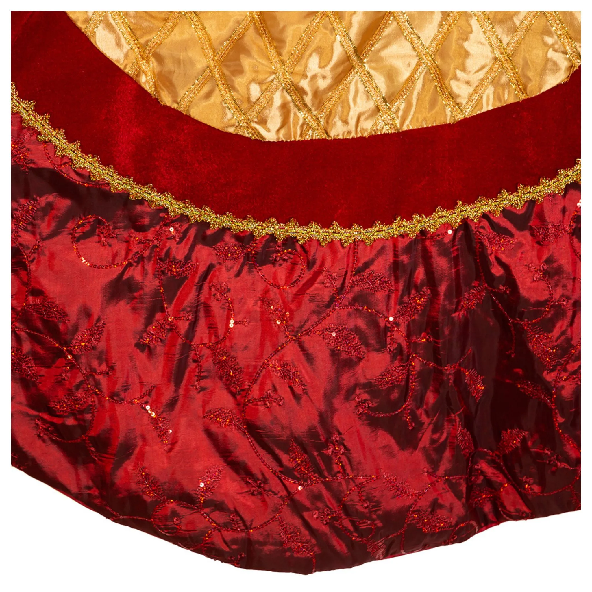 72" Red and Gold Criss-Cross Scallop Tree Skirt