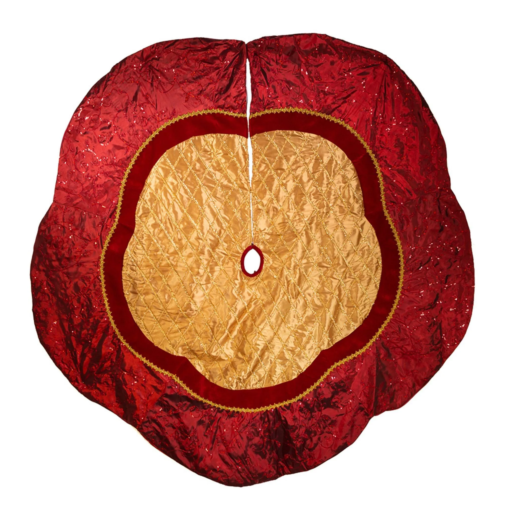 72" Red and Gold Criss-Cross Scallop Tree Skirt