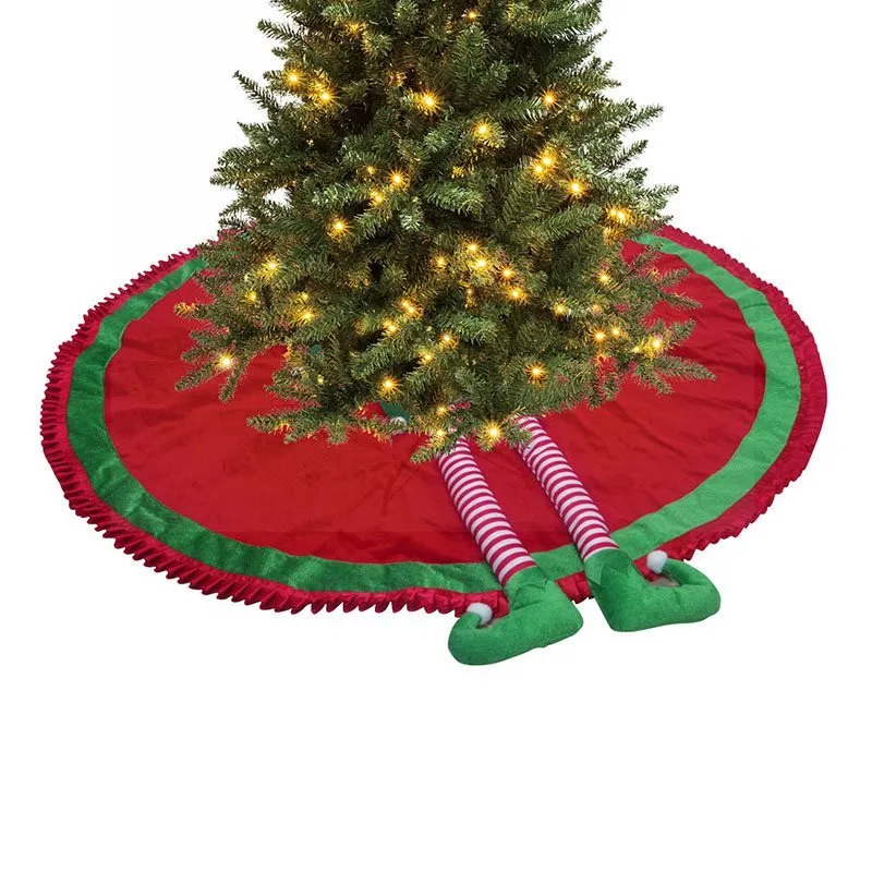 90cm Christmas Green & RedTree Skirt with Elf Legs