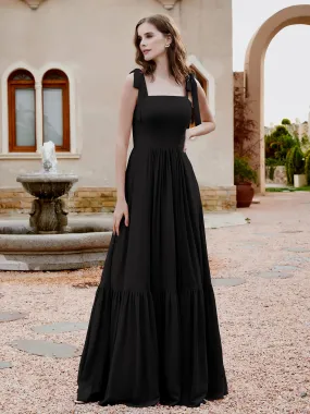 A-Line Bow Ruffle Sleeveless Chiffon Dress Black Plus Size