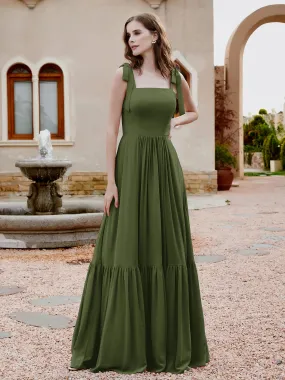 A-Line Bow Ruffle Sleeveless Chiffon Dress Olive Green Plus Size