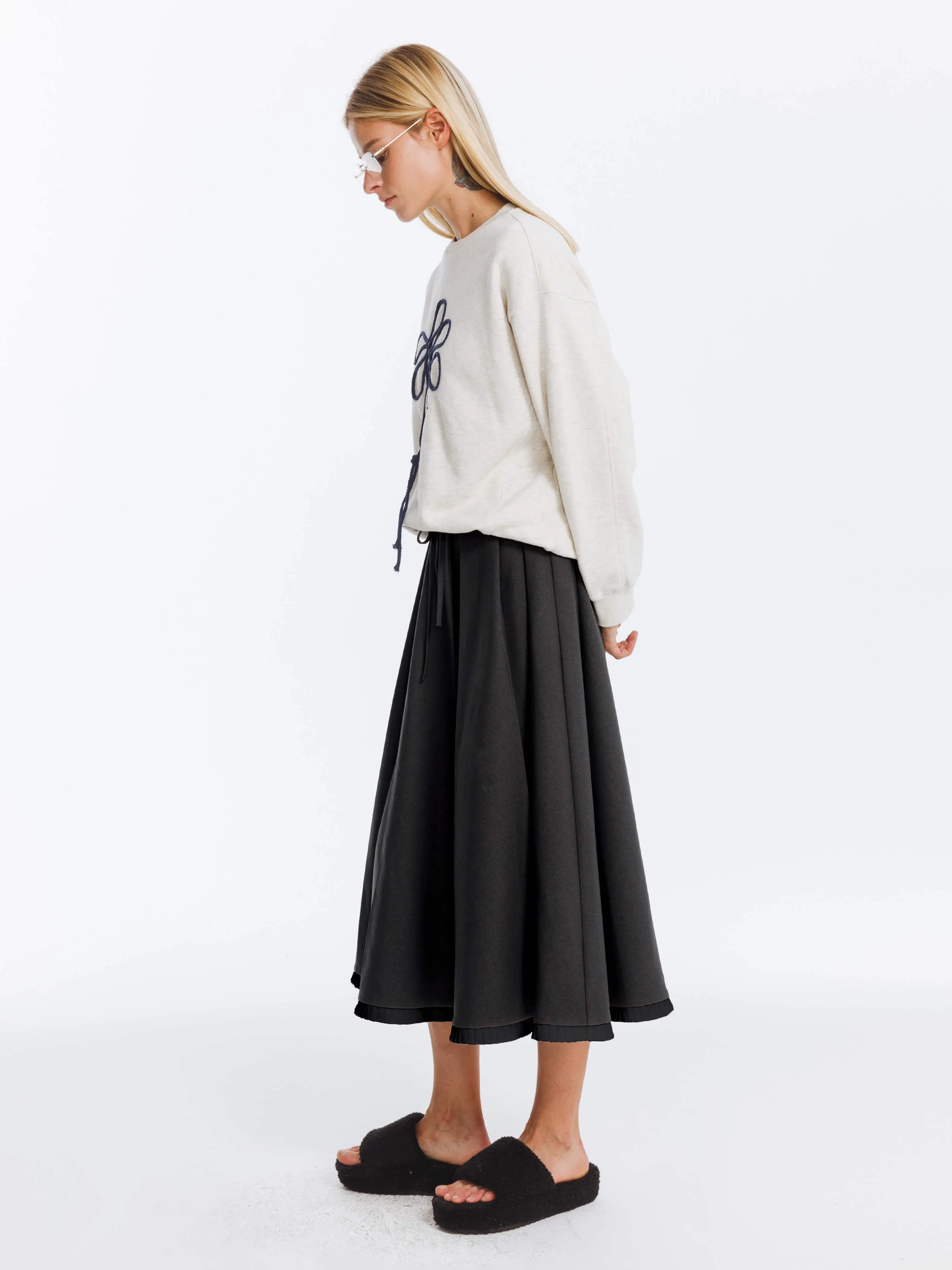 A-line Pleated Skirt with Ruffles Hem