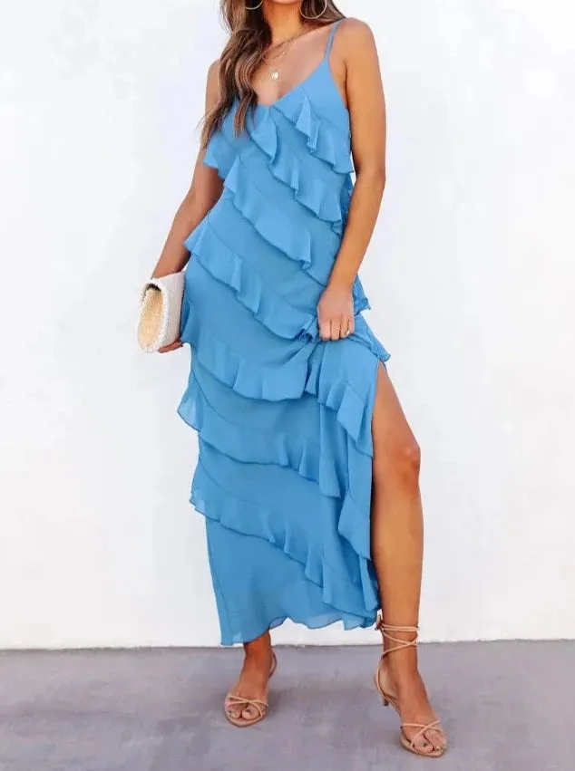 A&A Ruffles Part Two Chiffon Maxi Dress