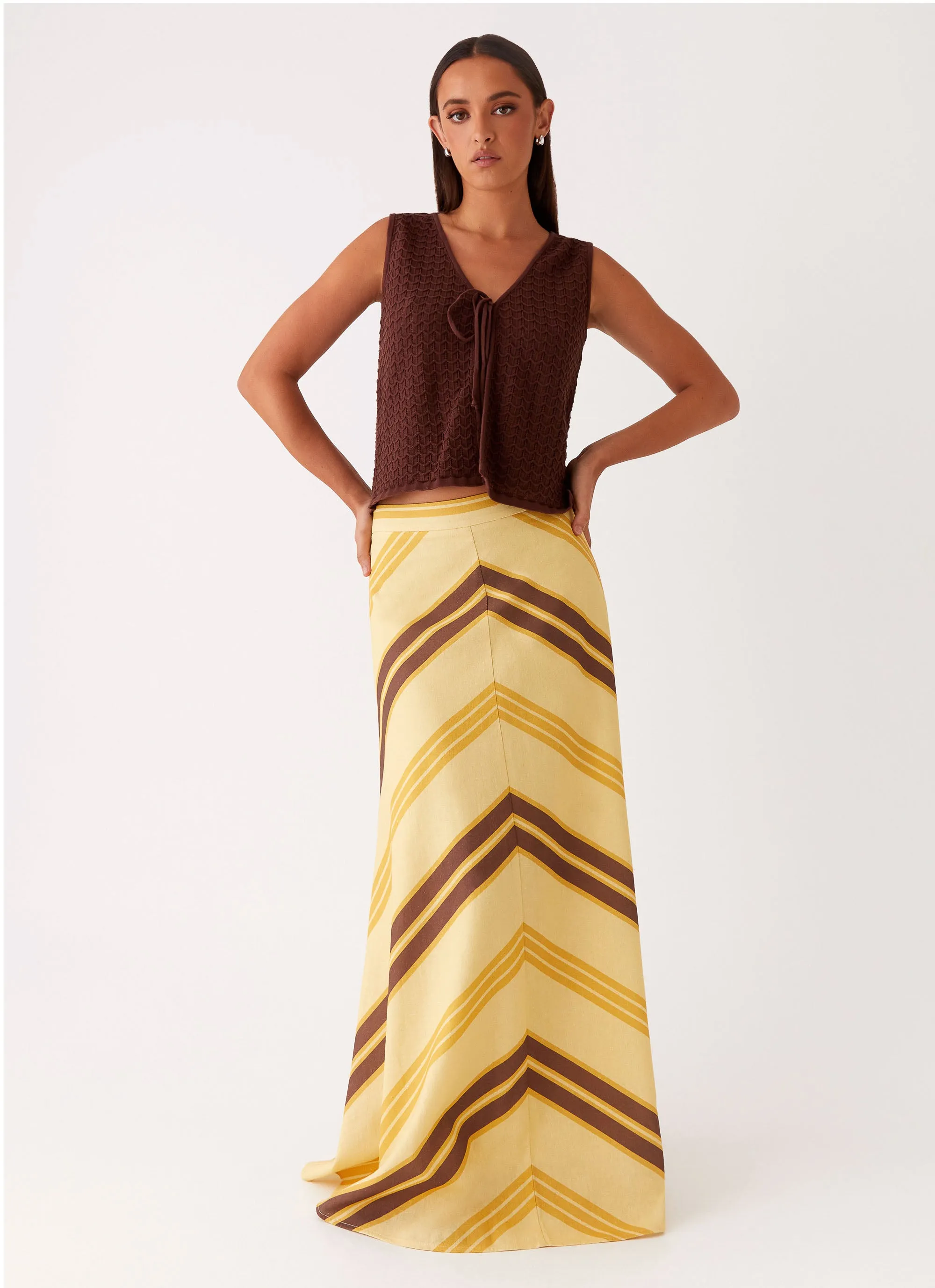 About Me Maxi Skirt - Yellow Brown Stripe