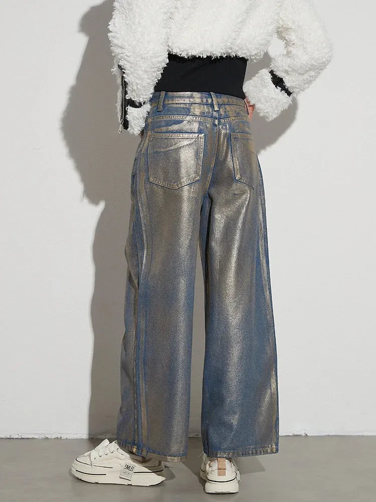 Adelin Metallic Coated Wide Leg Jeans