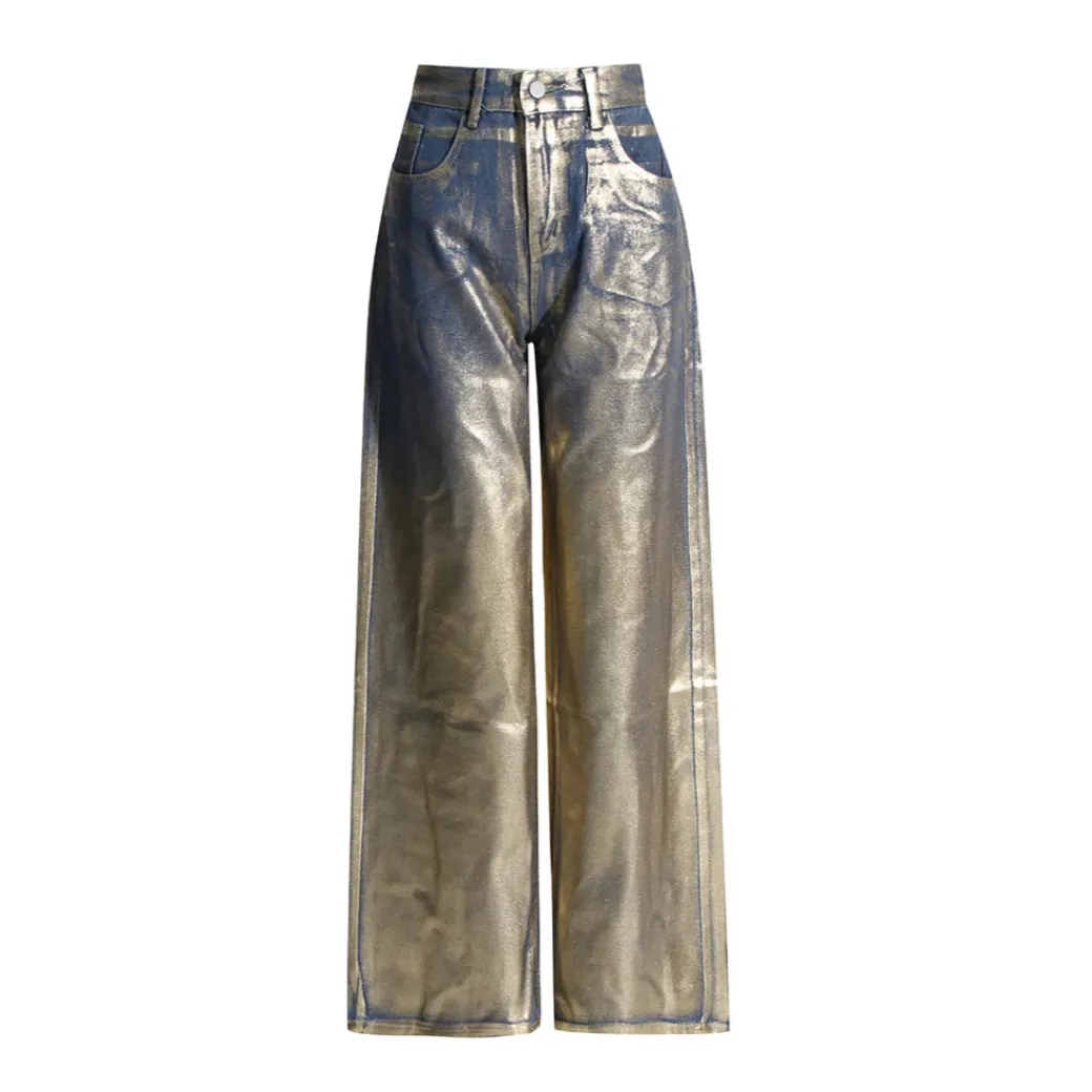 Adelin Metallic Coated Wide Leg Jeans