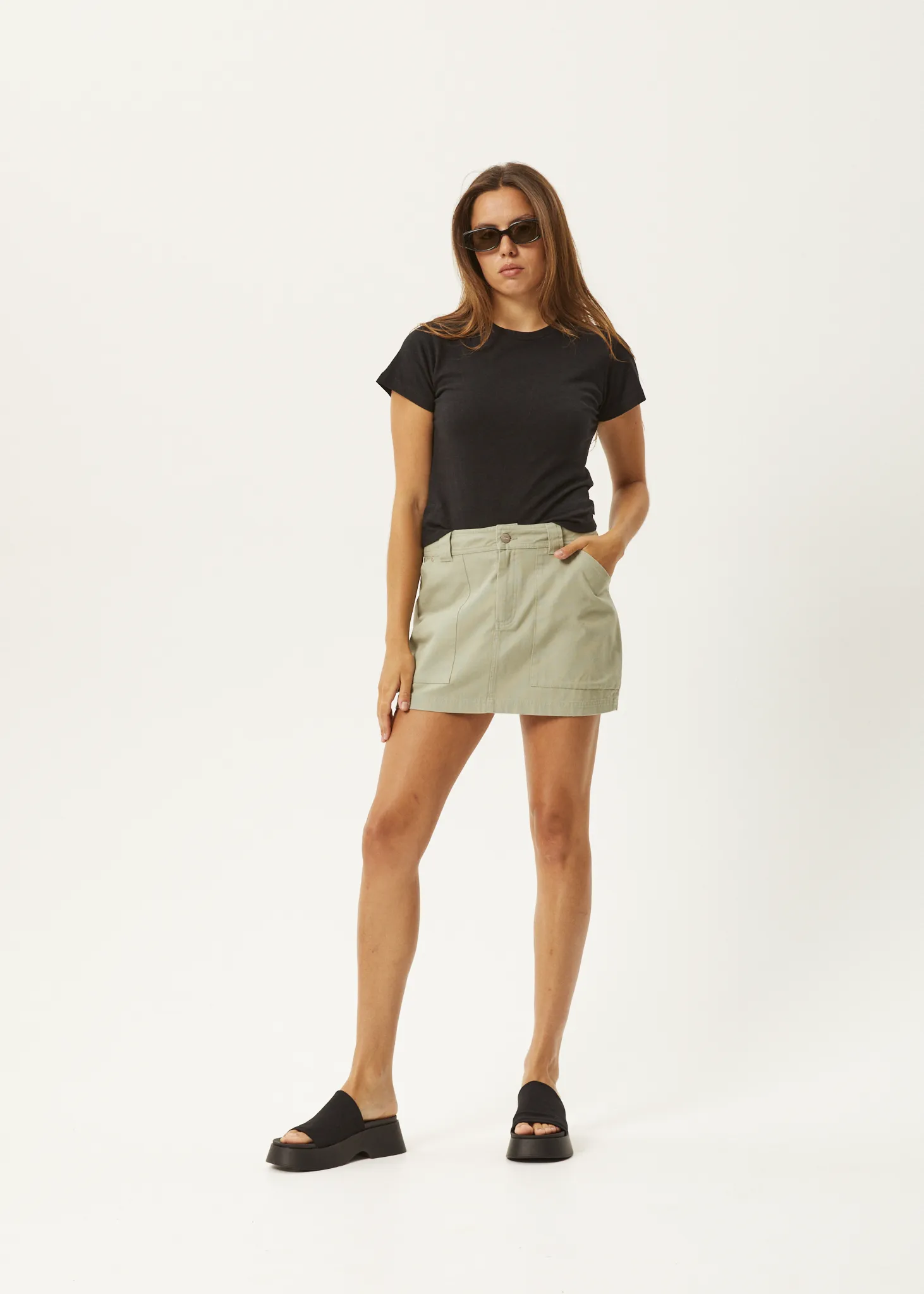 AFENDS Womens Lexi - Cargo Mini Skirt - Eucalyptus