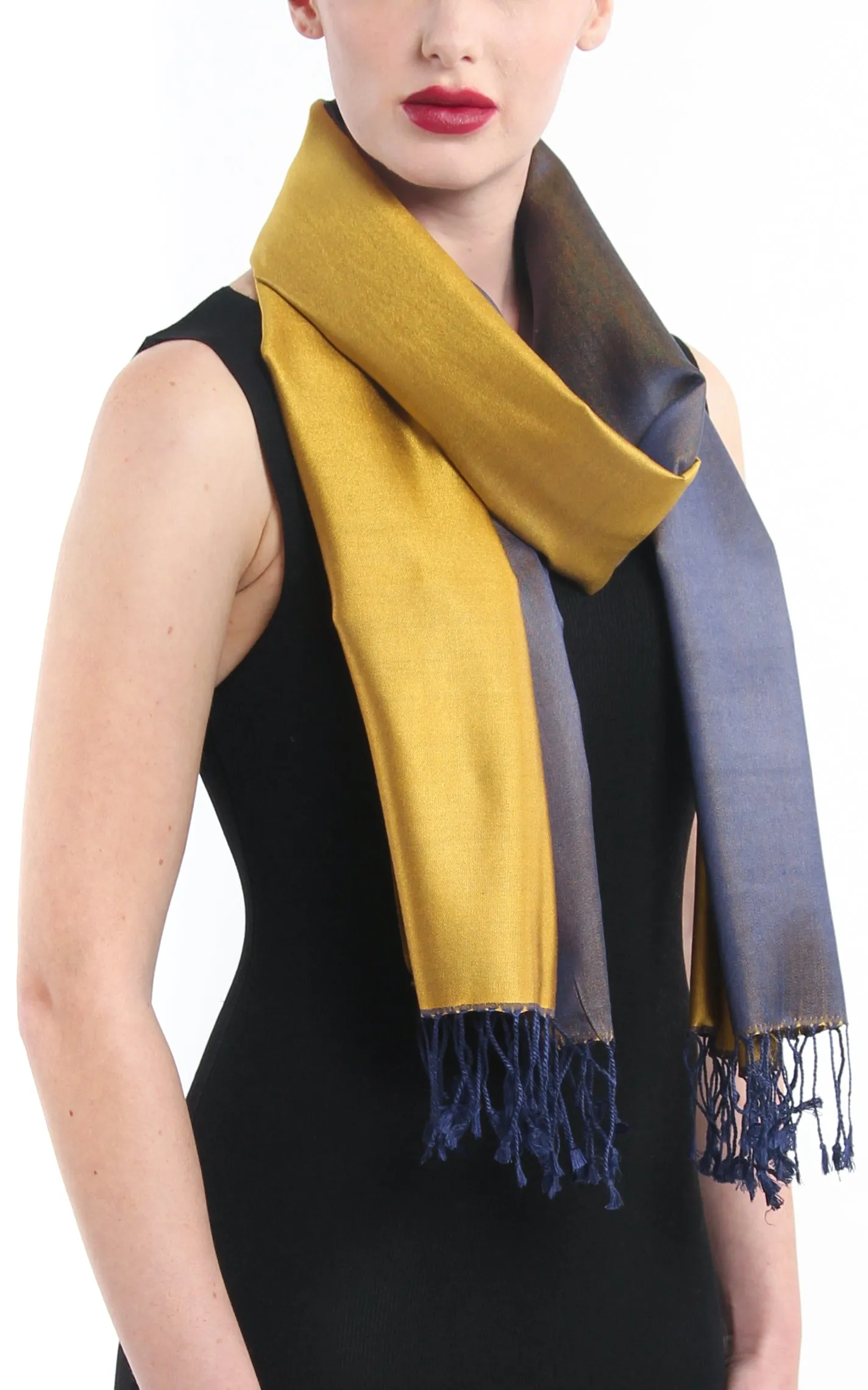 Aina Gold & Navy Silk Scarf - LM252