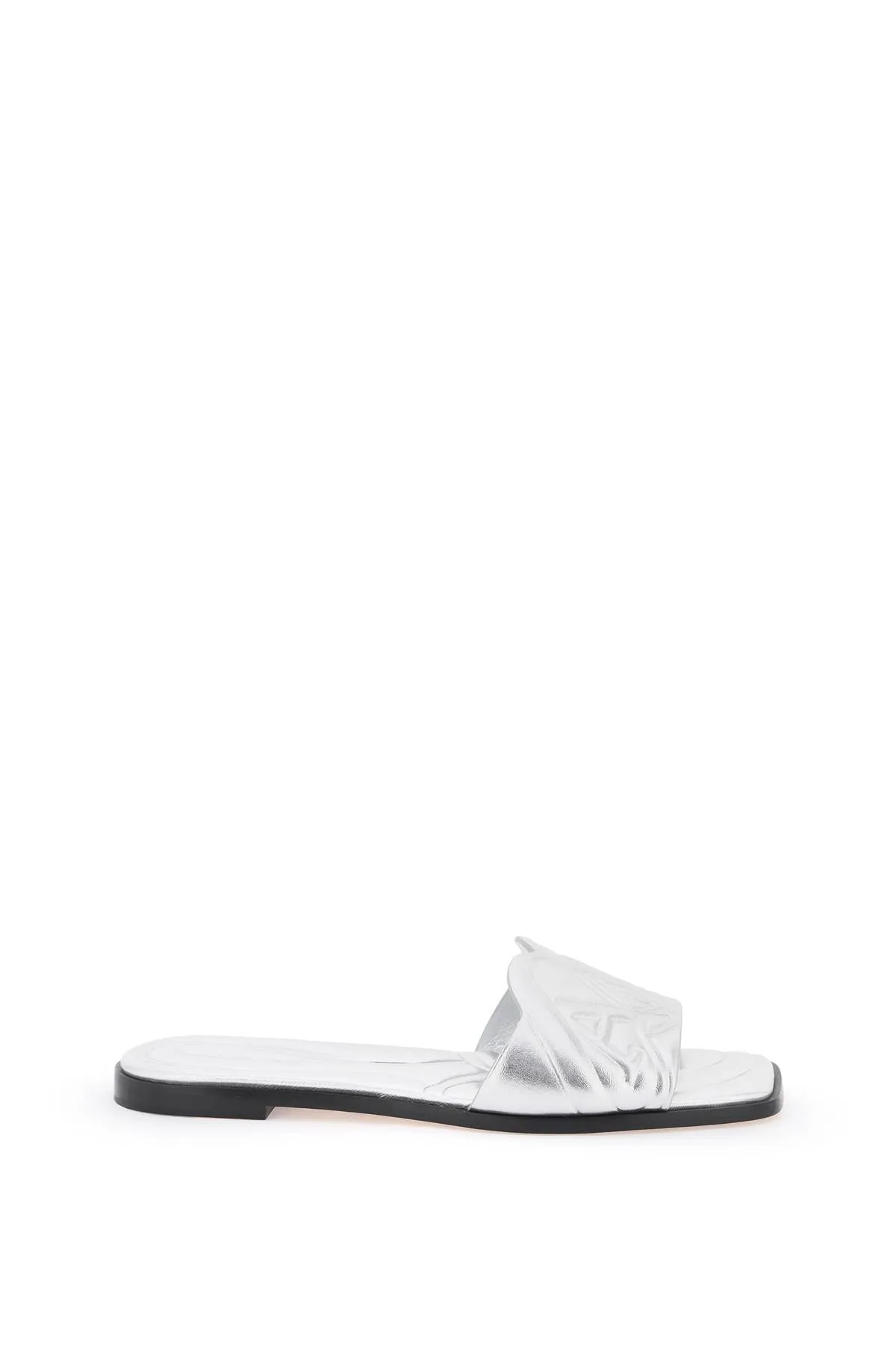 Alexander Mcqueen Laminated Leather Slides With Embossed Seal Logo (Size - 37)