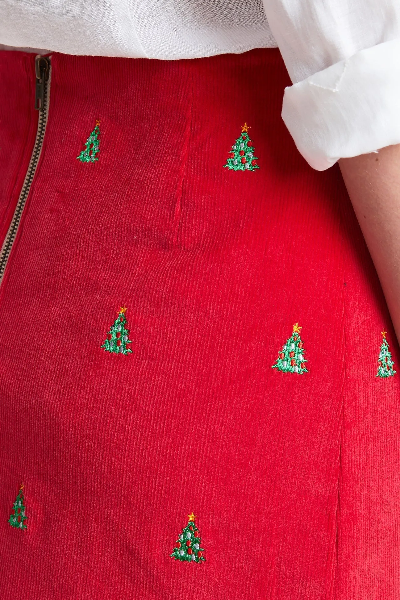 Ali Skirt Corduroy Crimson with Christmas Tree