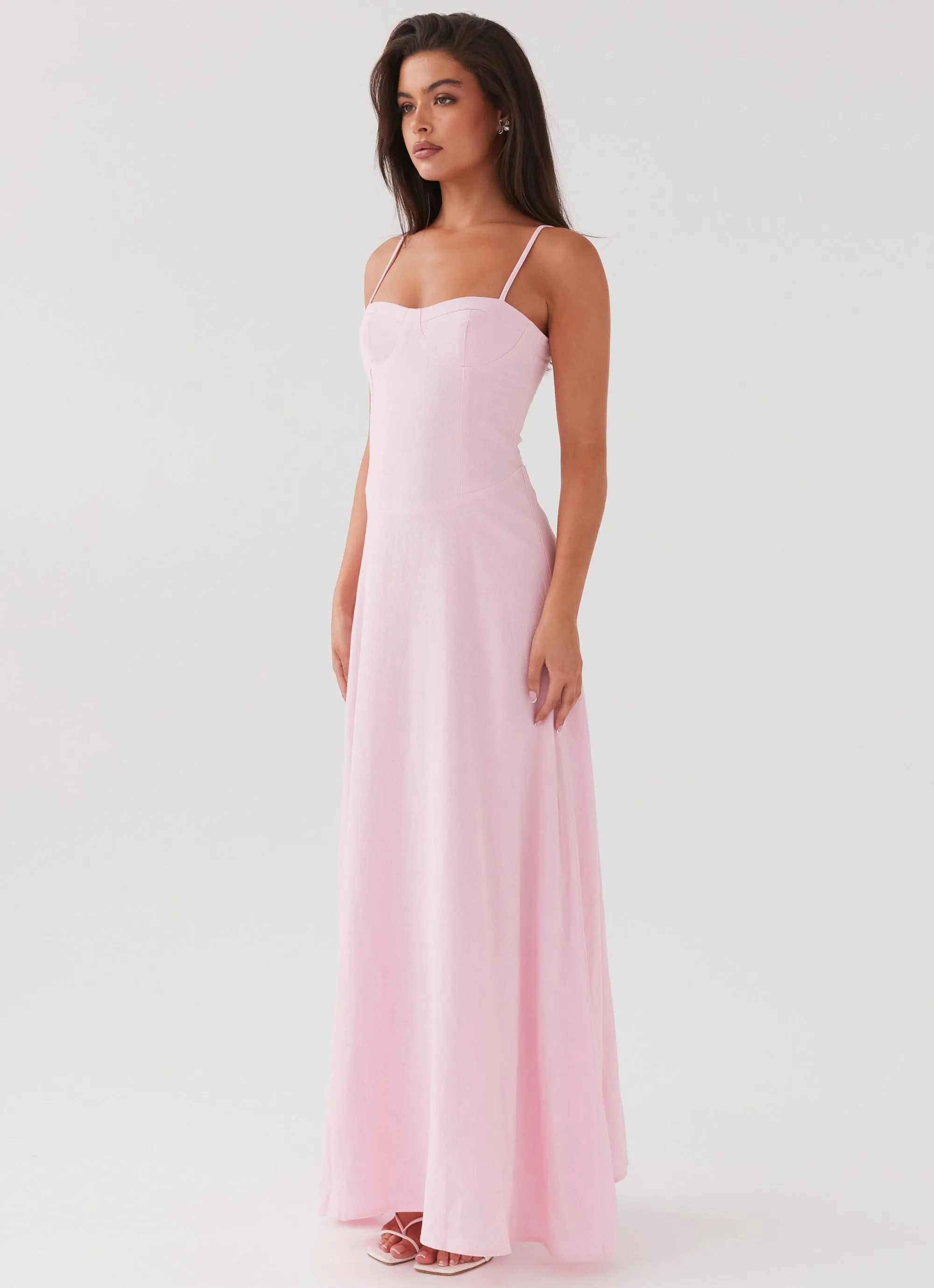 Angelina Linen Maxi Dress - Pink Petal