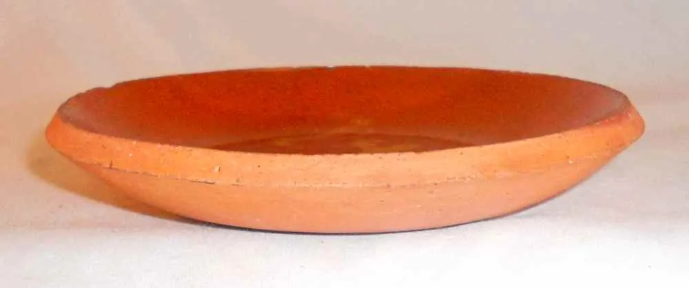 Antique 1912 Orangish-Brown Redware Glazed and Slip Decorated 6" Plate SE PA