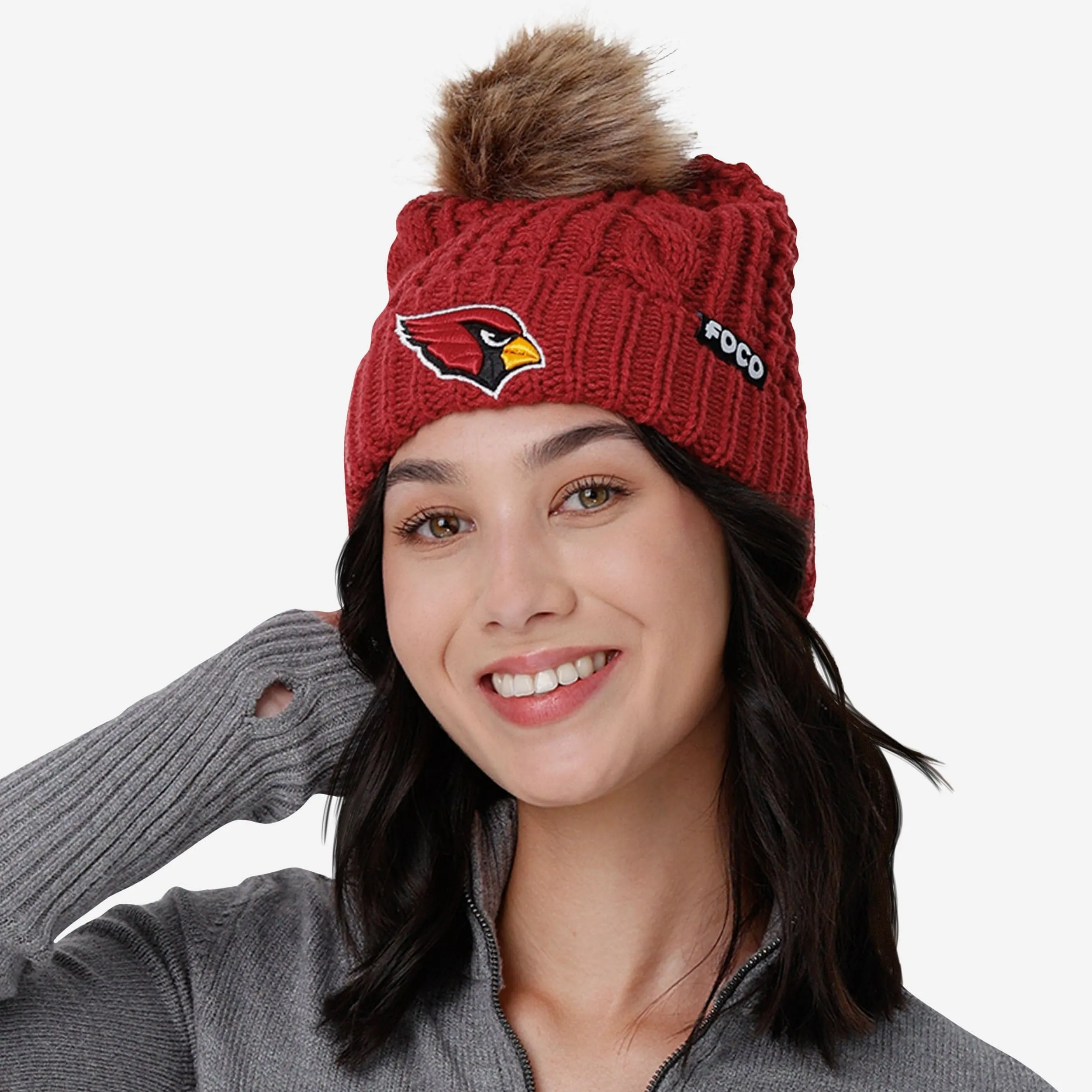 Arizona Cardinals Womens Faux Fur Pom Beanie