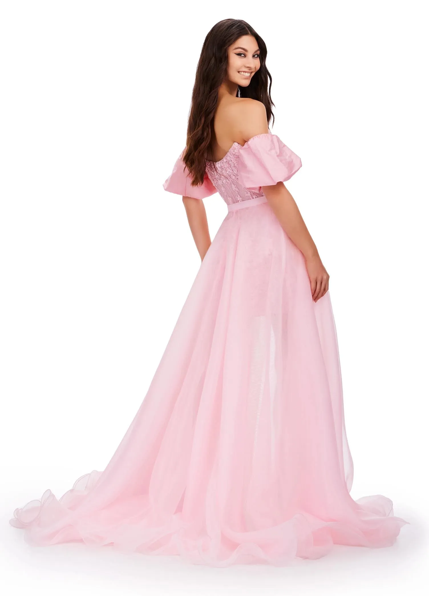 Ashley Lauren 1740 Size 4 Candy Pink Long Organza Pageant Overskirt Wire Hem Layered Train Detachable