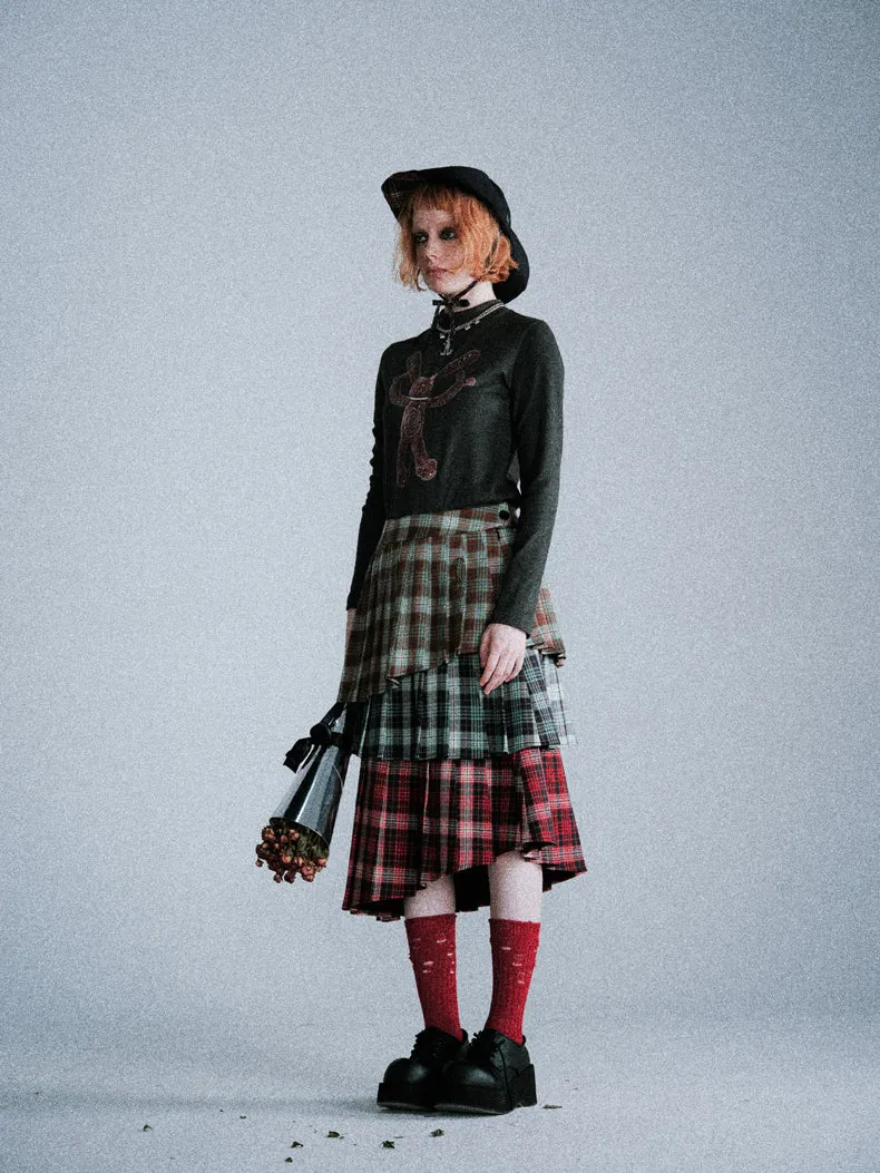 Asymmetrical pleated layered plaid skirt LAP0018