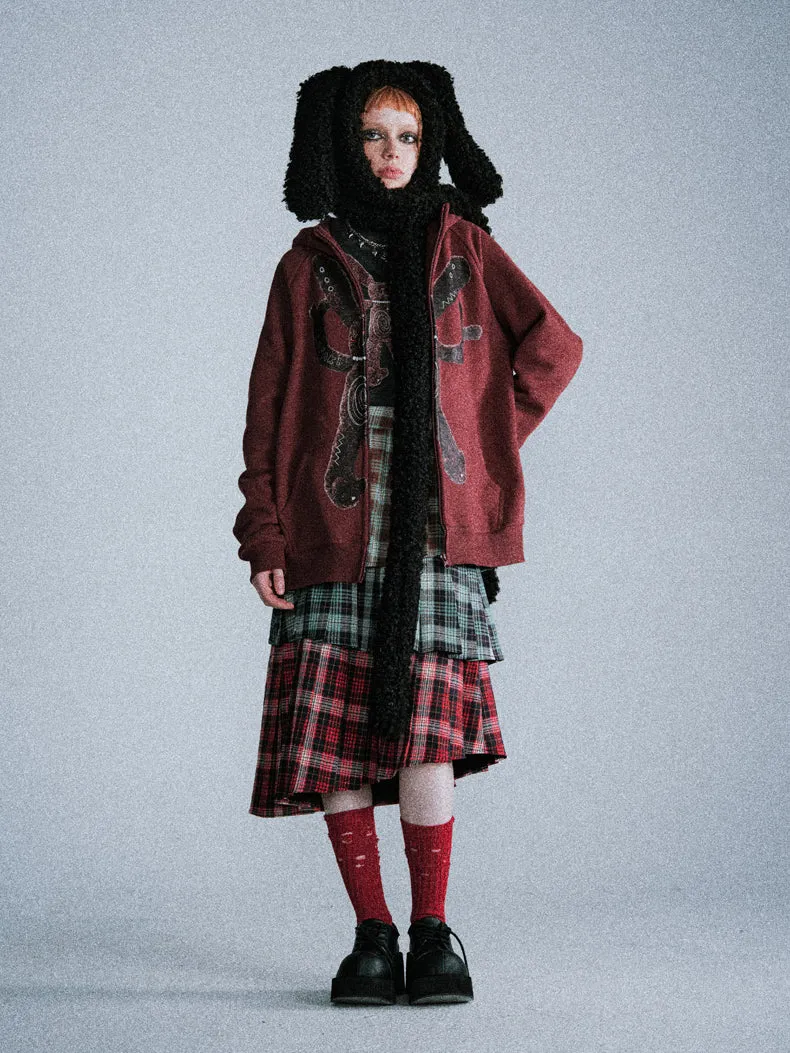 Asymmetrical pleated layered plaid skirt LAP0018