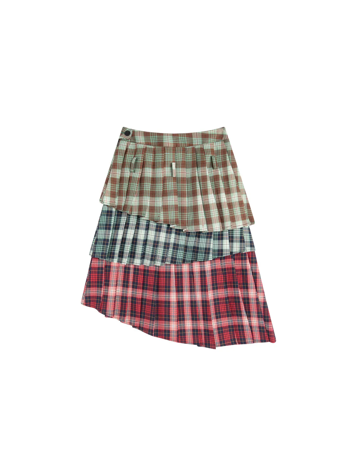 Asymmetrical pleated layered plaid skirt LAP0018