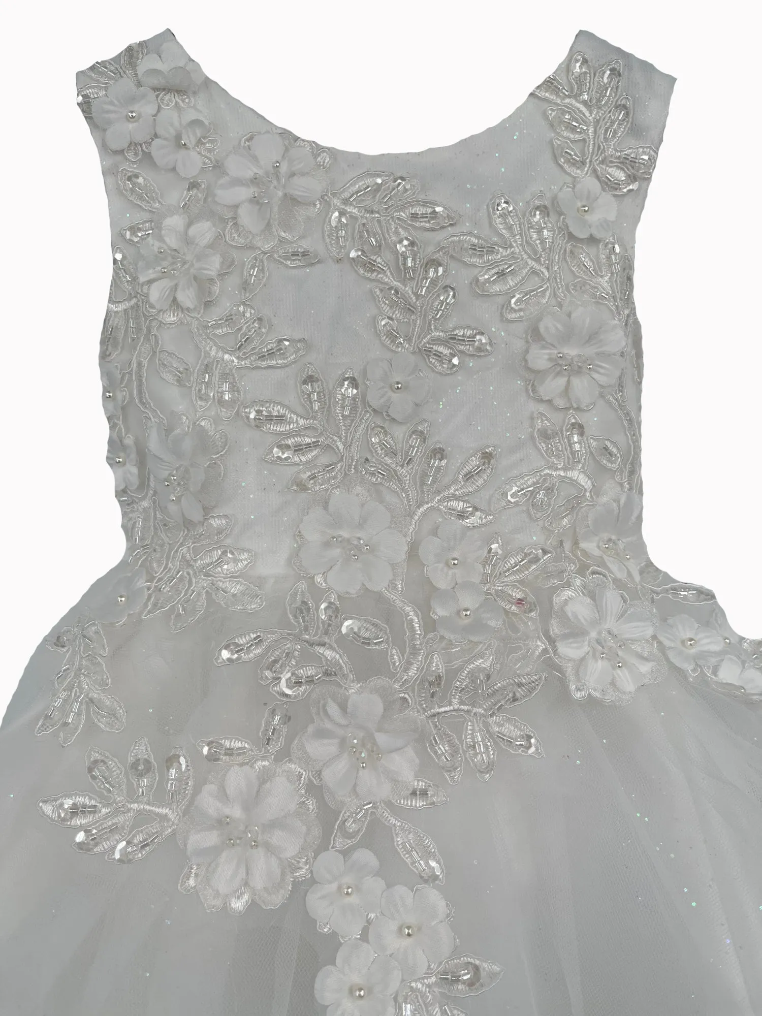 Baby Girls White 3D Floral Lace Flower Girl Dress 6-24M