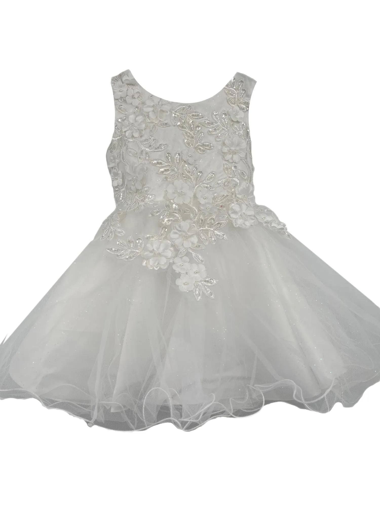 Baby Girls White 3D Floral Lace Flower Girl Dress 6-24M