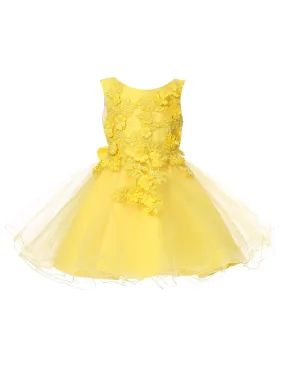 Baby Girls Yellow 3D Floral Lace Flower Girl Dress 6-24M