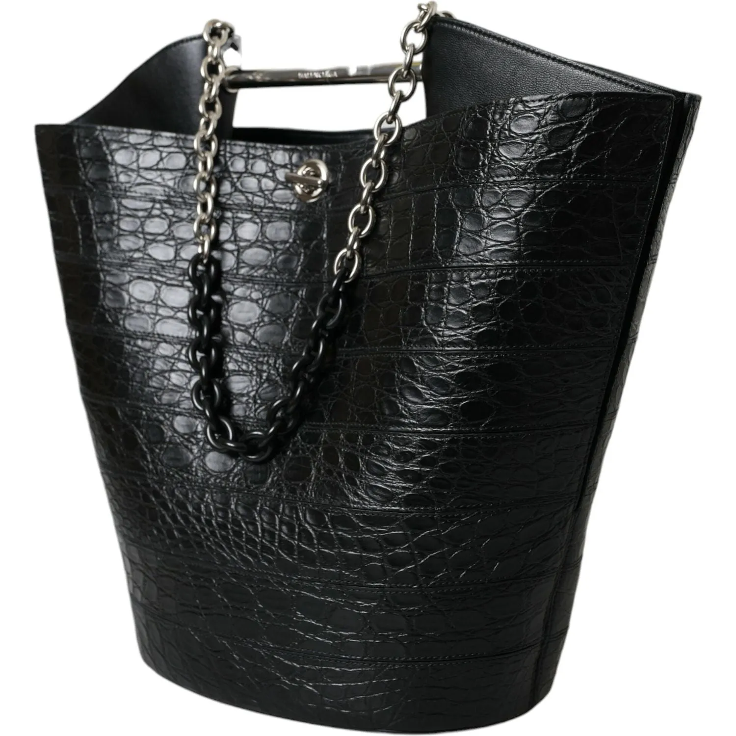 Balenciaga Elegant Black Crocodile Leather Maxi Bucket Bag