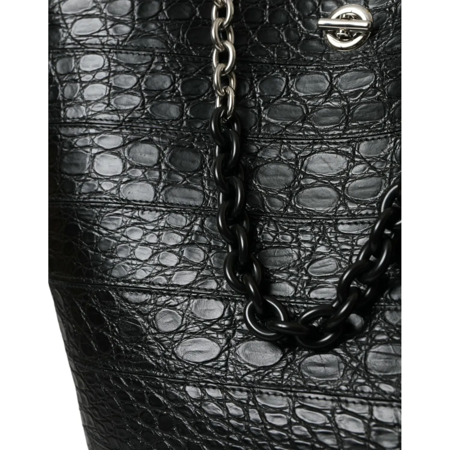 Balenciaga Elegant Black Crocodile Leather Maxi Bucket Bag