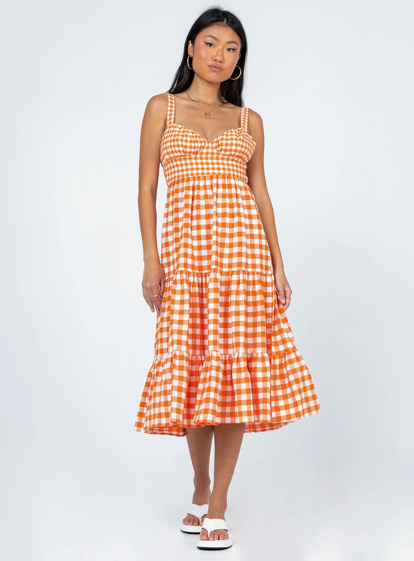 Bea Maxi Dress Orange Gingham