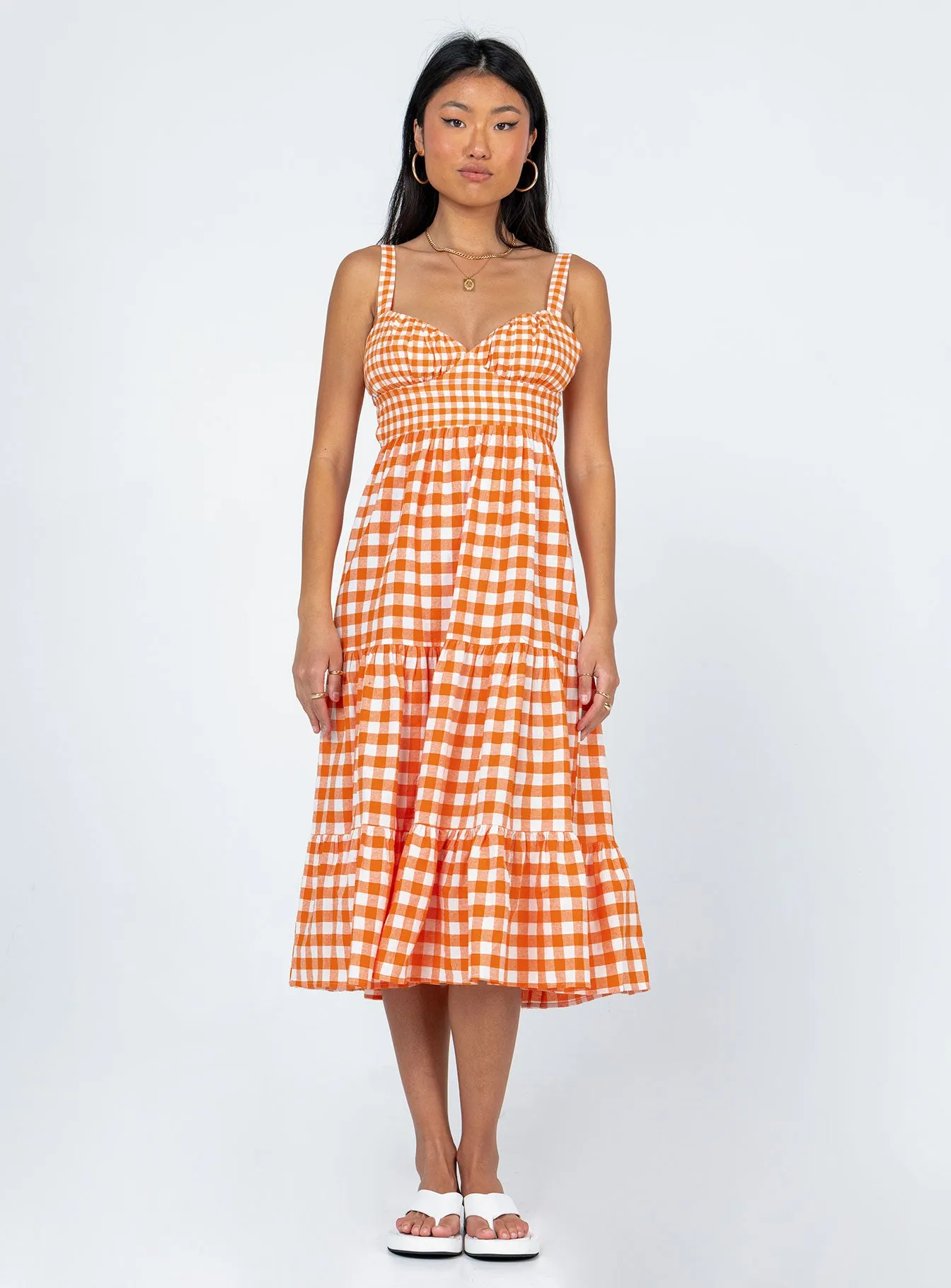 Bea Maxi Dress Orange Gingham