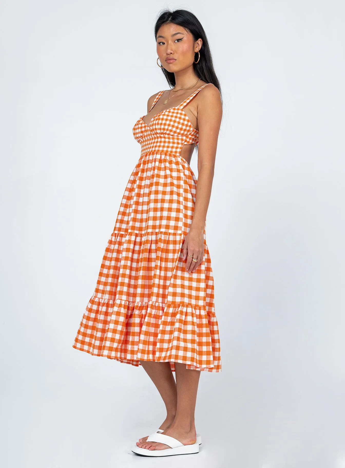 Bea Maxi Dress Orange Gingham