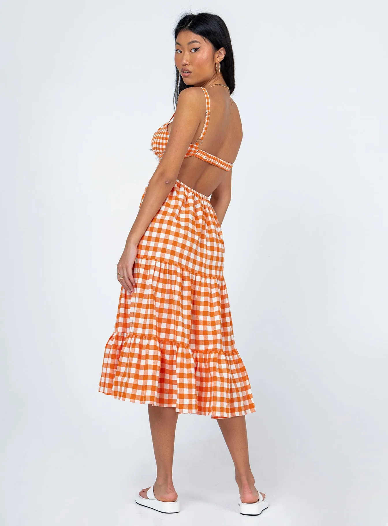 Bea Maxi Dress Orange Gingham