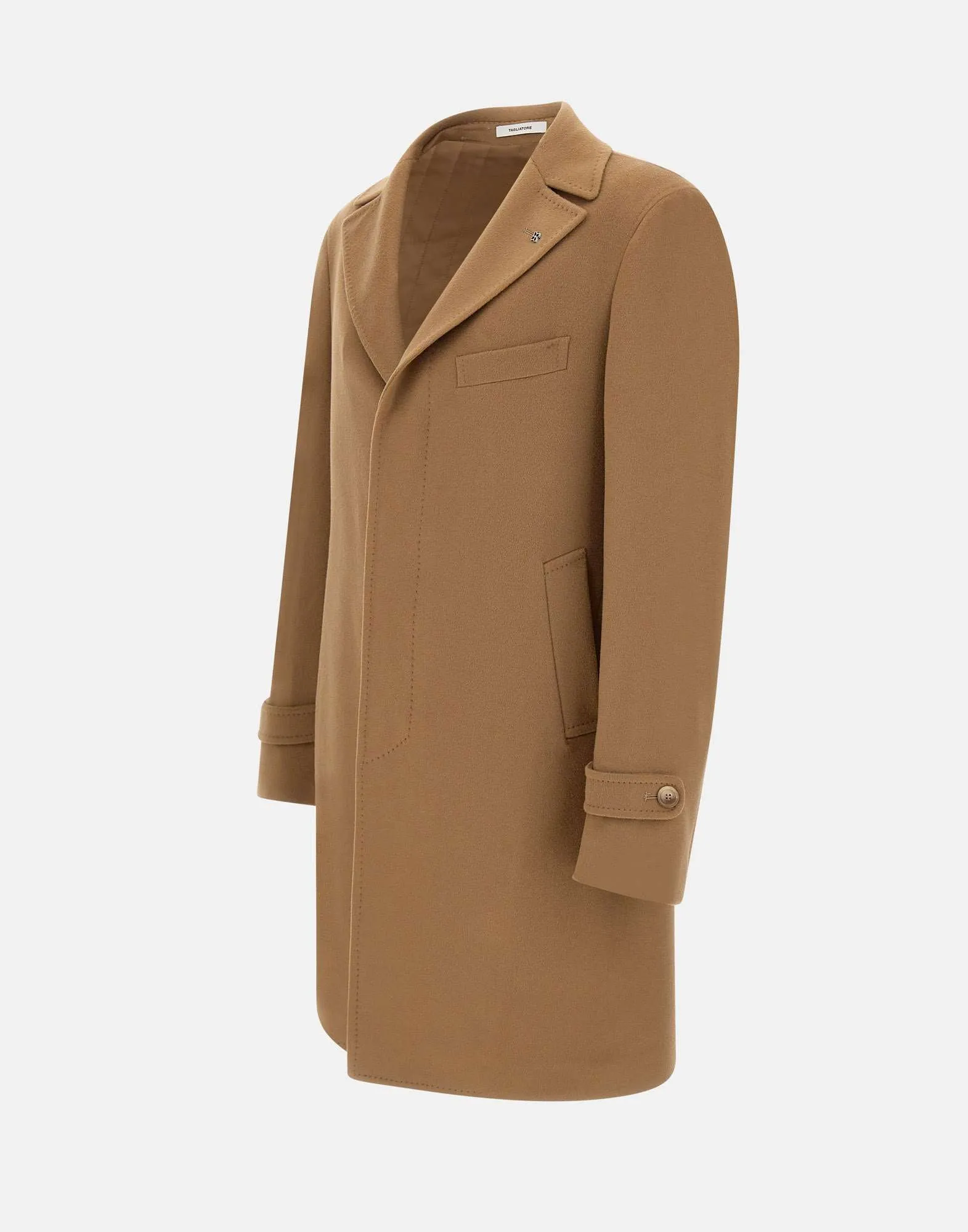 Beige Wool Long Coat for Men