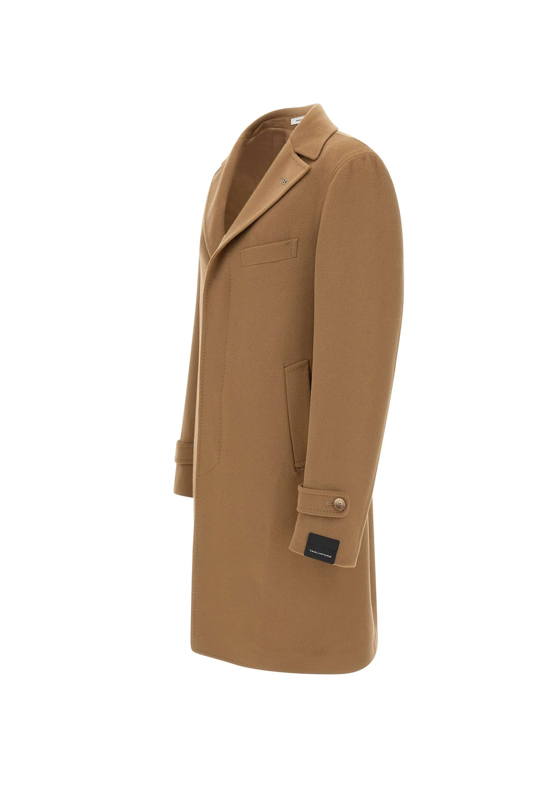 Beige Wool Long Coat for Men