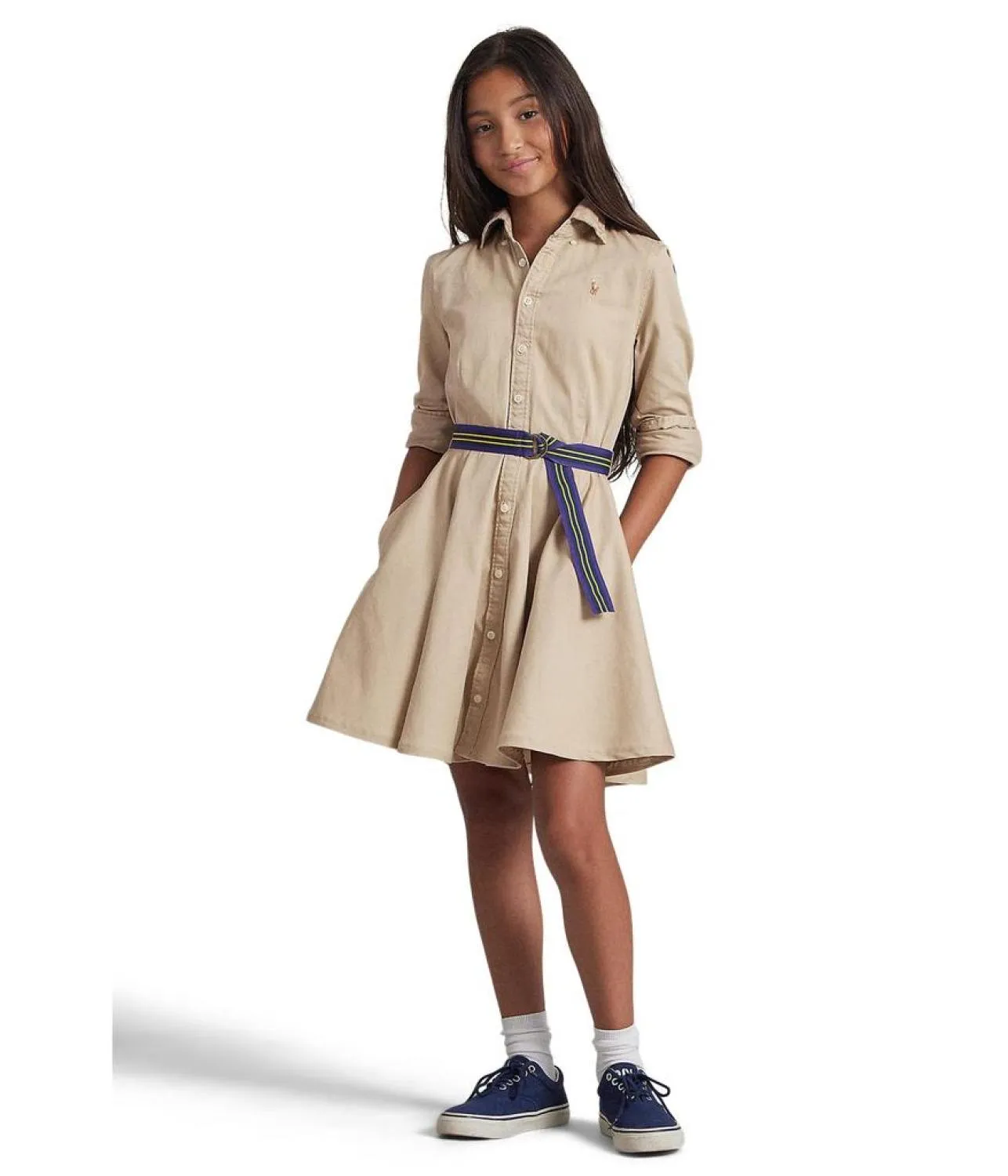 Belted Cotton Chino Shirtdress (Big Kids)