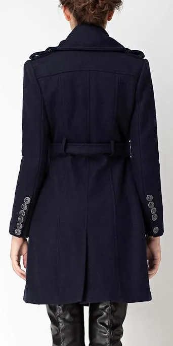 Belted Navy Wool Coat