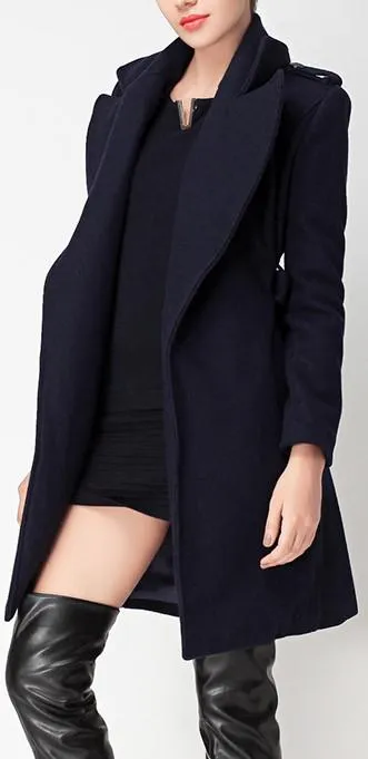 Belted Navy Wool Coat