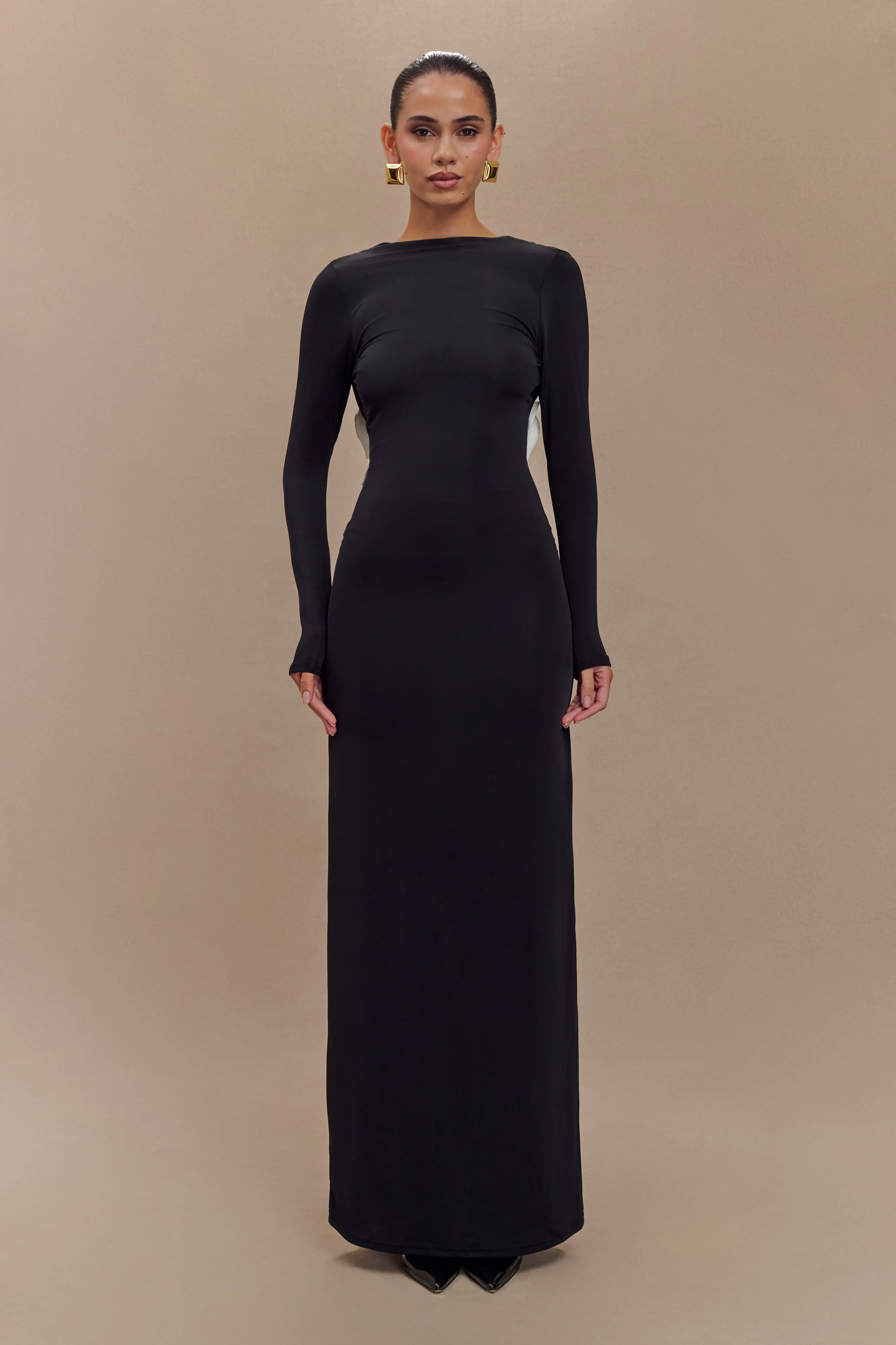 Bennett Slinky Long Sleeve Maxi Dress - Black/White