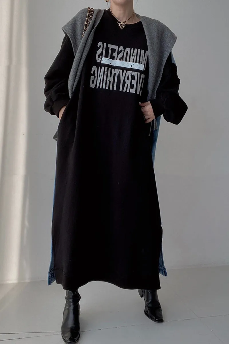 BI0134 Denim Sweatshirt Long Dress