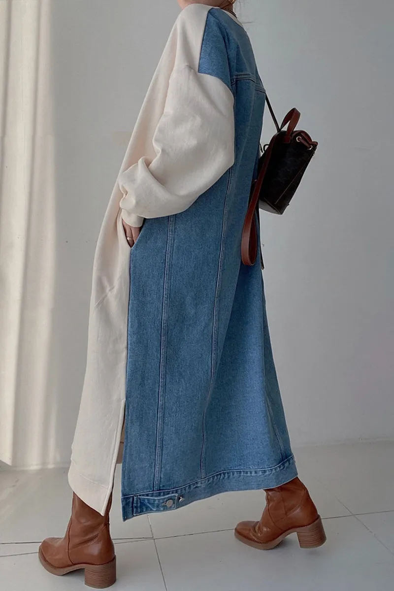 BI0134 Denim Sweatshirt Long Dress