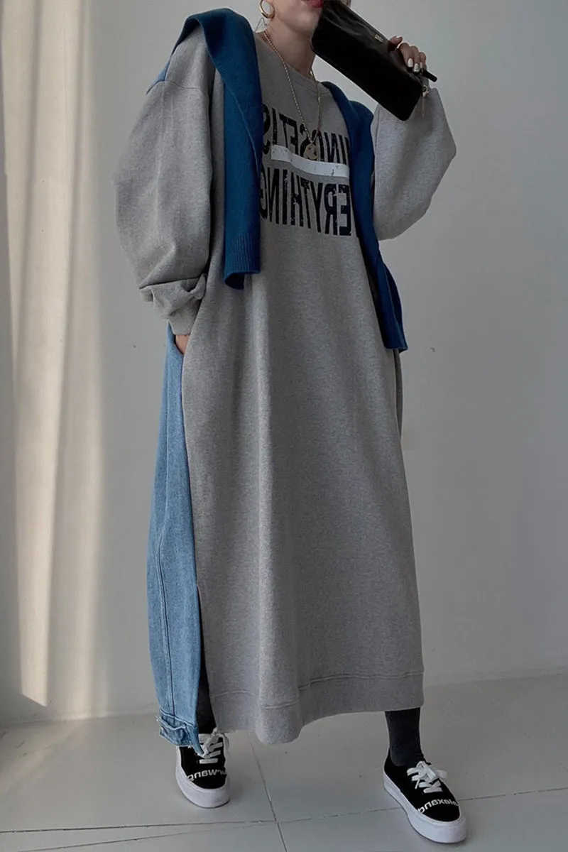 BI0134 Denim Sweatshirt Long Dress