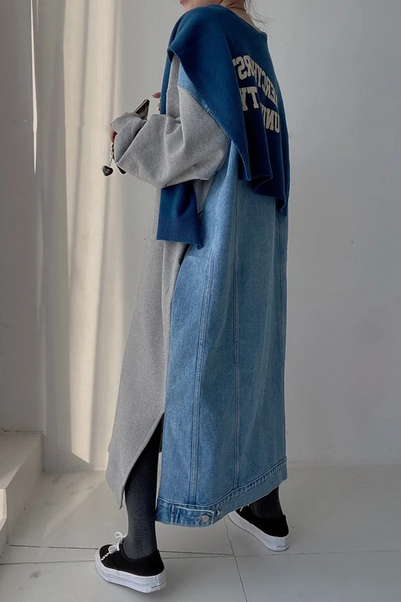 BI0134 Denim Sweatshirt Long Dress