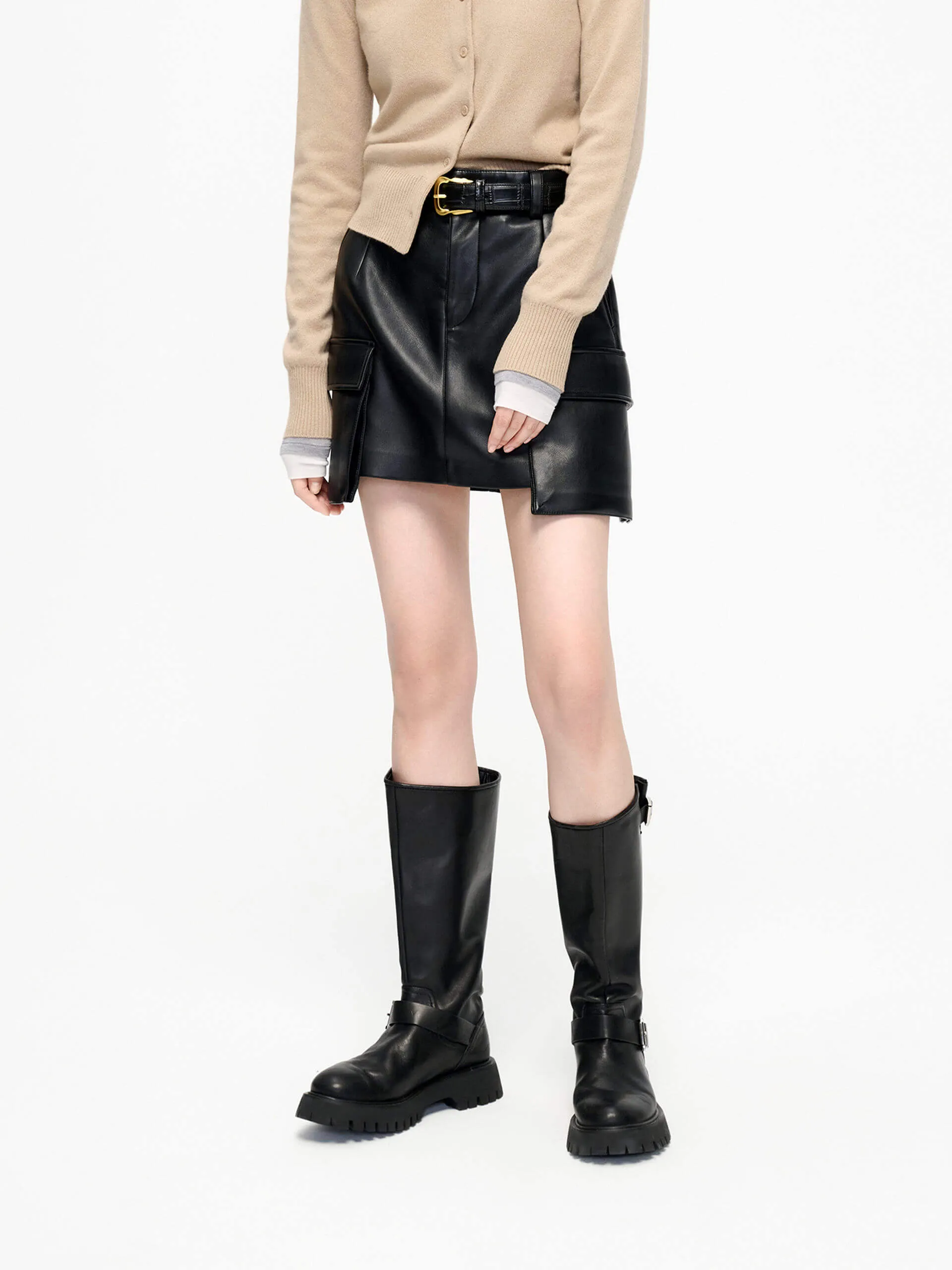 Big Pocket Leather Skirt